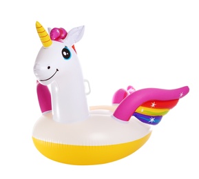 Photo of Funny inflatable unicorn ring isolated on white
