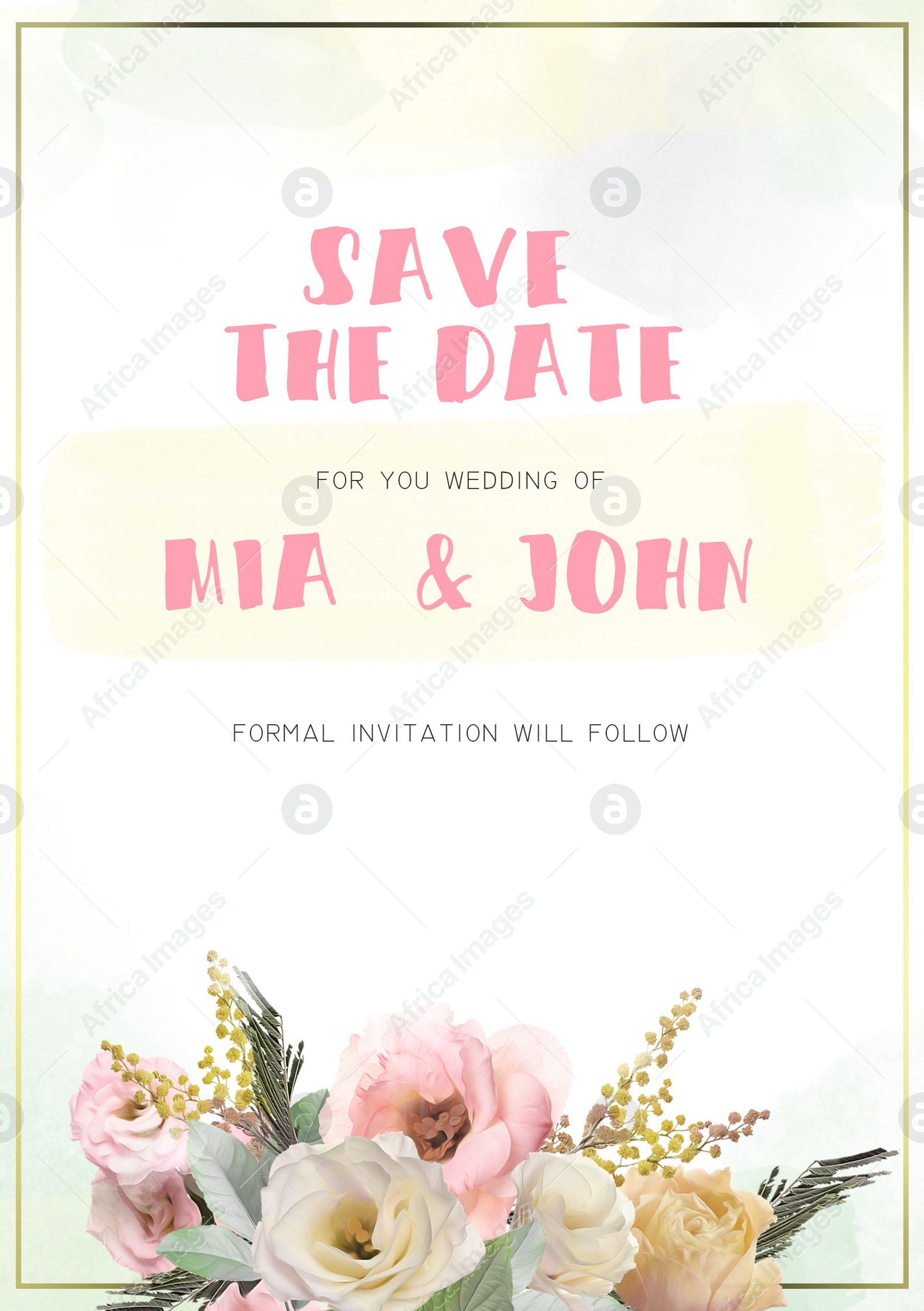 Illustration of Elegant wedding invitation with floral design. Mockup