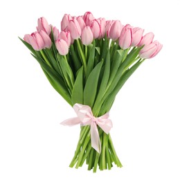 Photo of Bouquet of beautiful pink tulips isolated on white