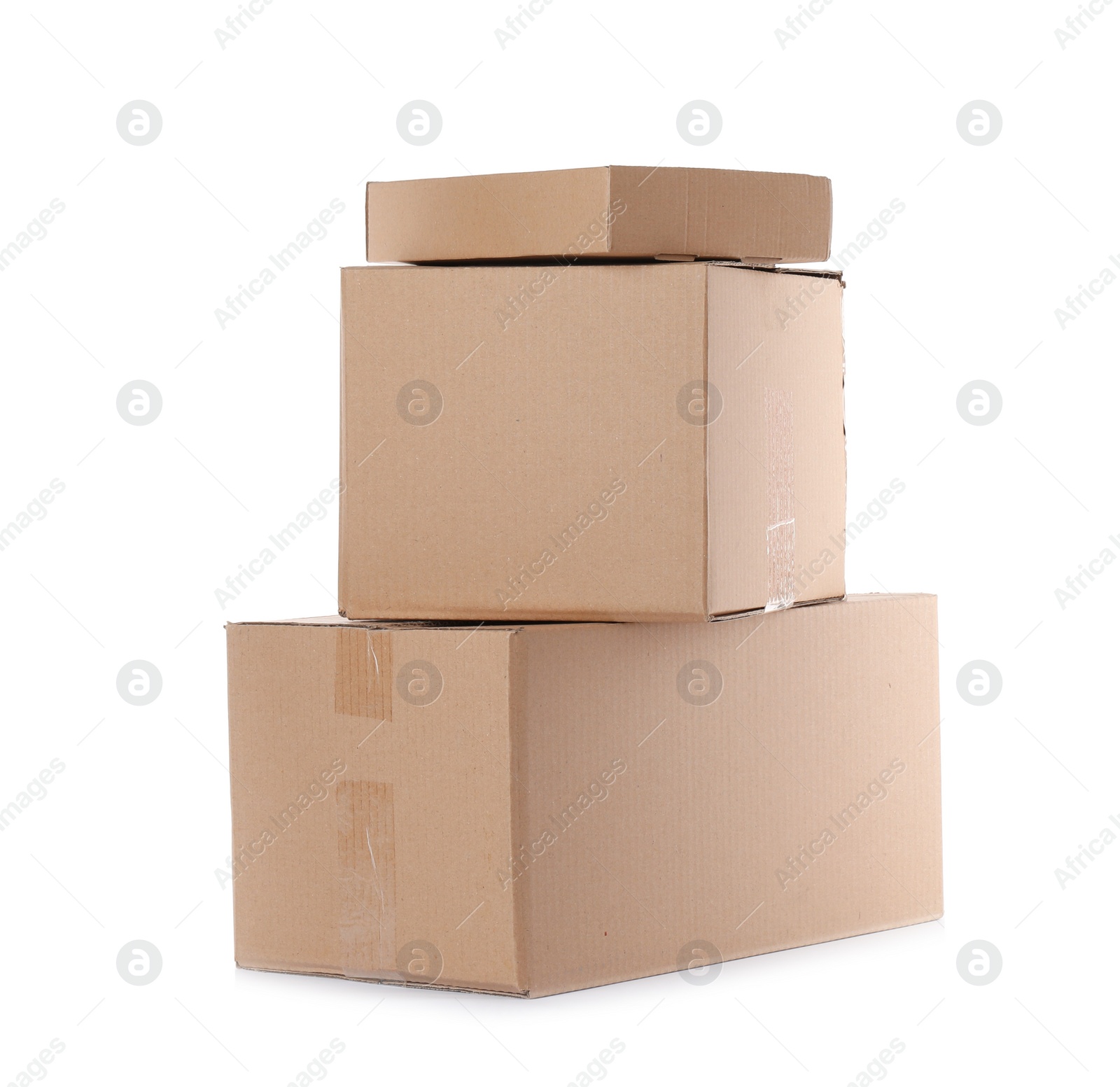 Photo of Stack of cardboard boxes isolated on white