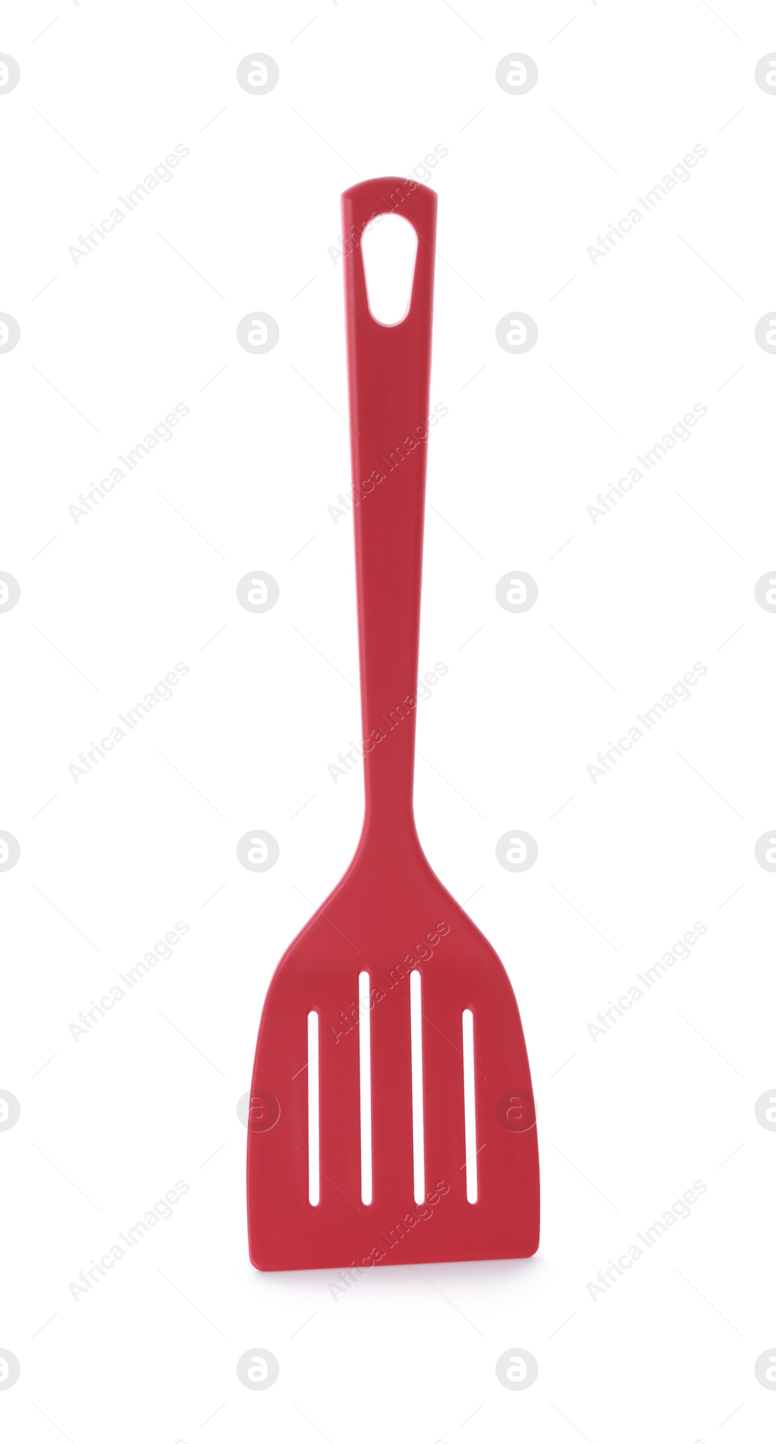 Photo of Slotted turner on white background. Kitchen utensils