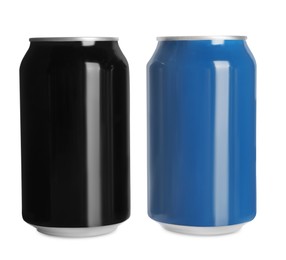 Photo of Aluminum cans on white background. Mockup for design