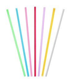 Image of Set with different straws for drinks on white background