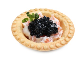 Delicious canape with black caviar isolated on white