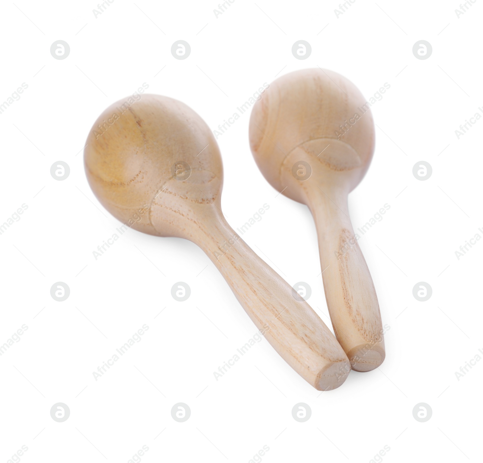 Photo of Wooden maracas isolated on white. Musical instrument