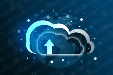 Illustration of Cloud image and world globe on blue background. Modern technology