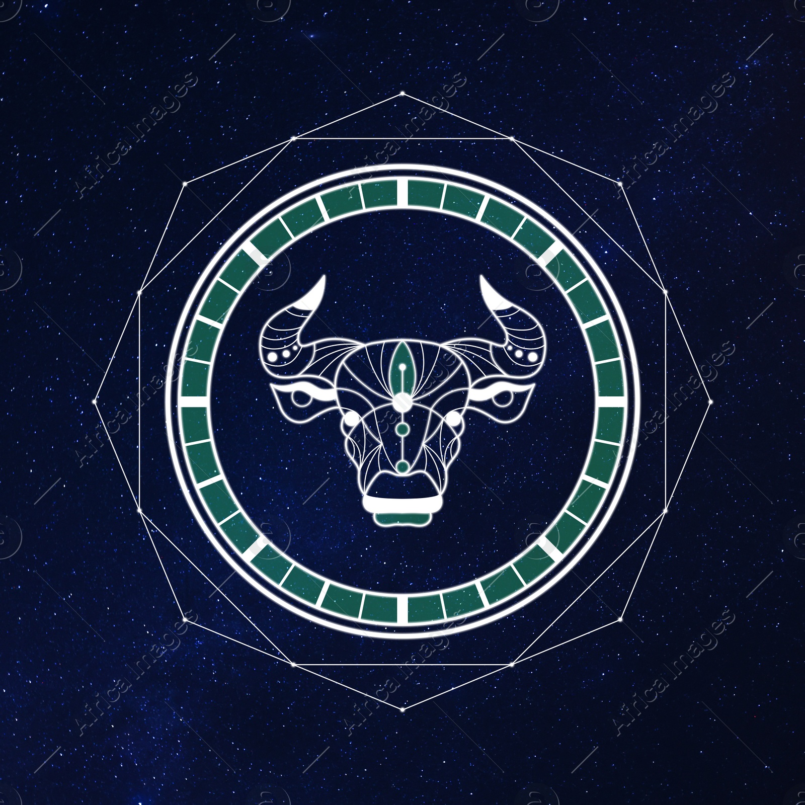 Illustration of Taurus zodiac sign and beautiful view of starry sky at night. Illustration