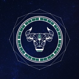 Illustration of Taurus zodiac sign and beautiful view of starry sky at night. Illustration