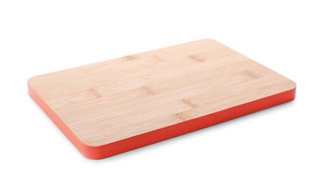 Wooden board on white background. Kitchen accessory