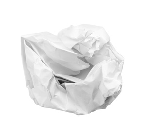Photo of Crumpled sheet of paper on white background