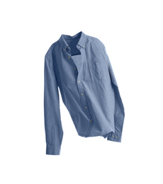 Photo of Blue shirt isolated on white. Stylish clothes