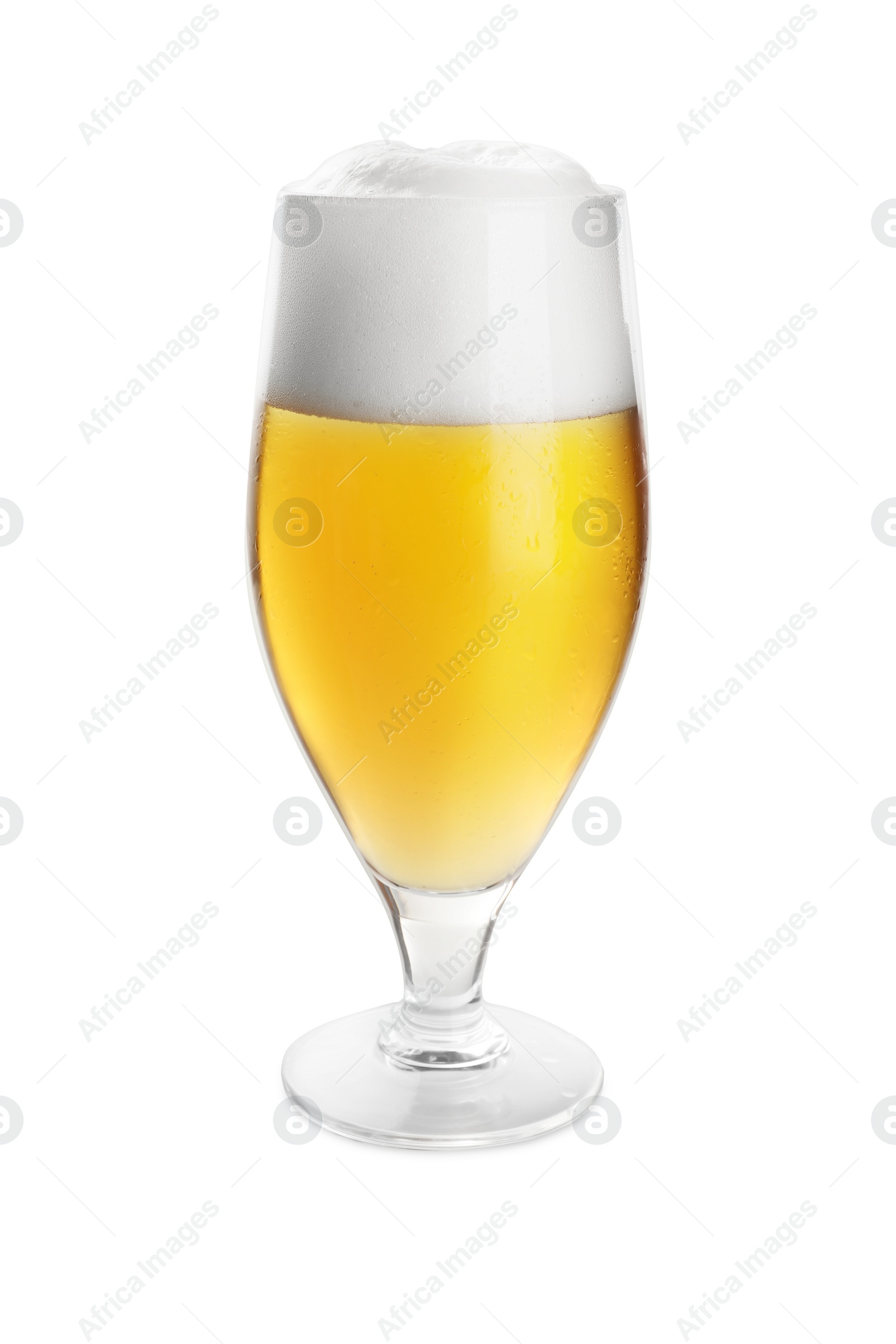 Photo of Glass of tasty light beer on white background