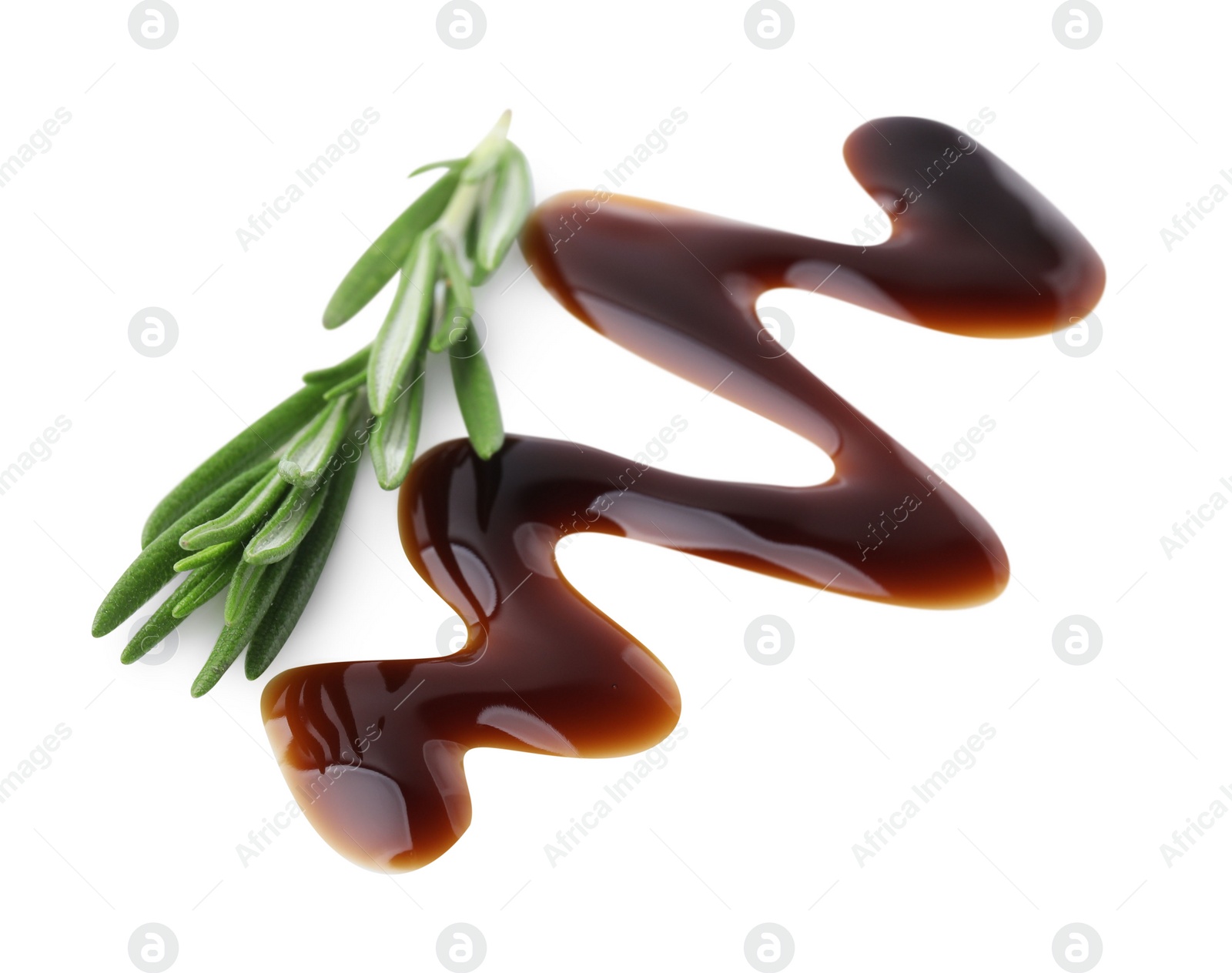 Photo of Balsamic glaze and rosemary on white background