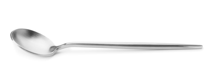 Photo of One shiny silver spoon isolated on white