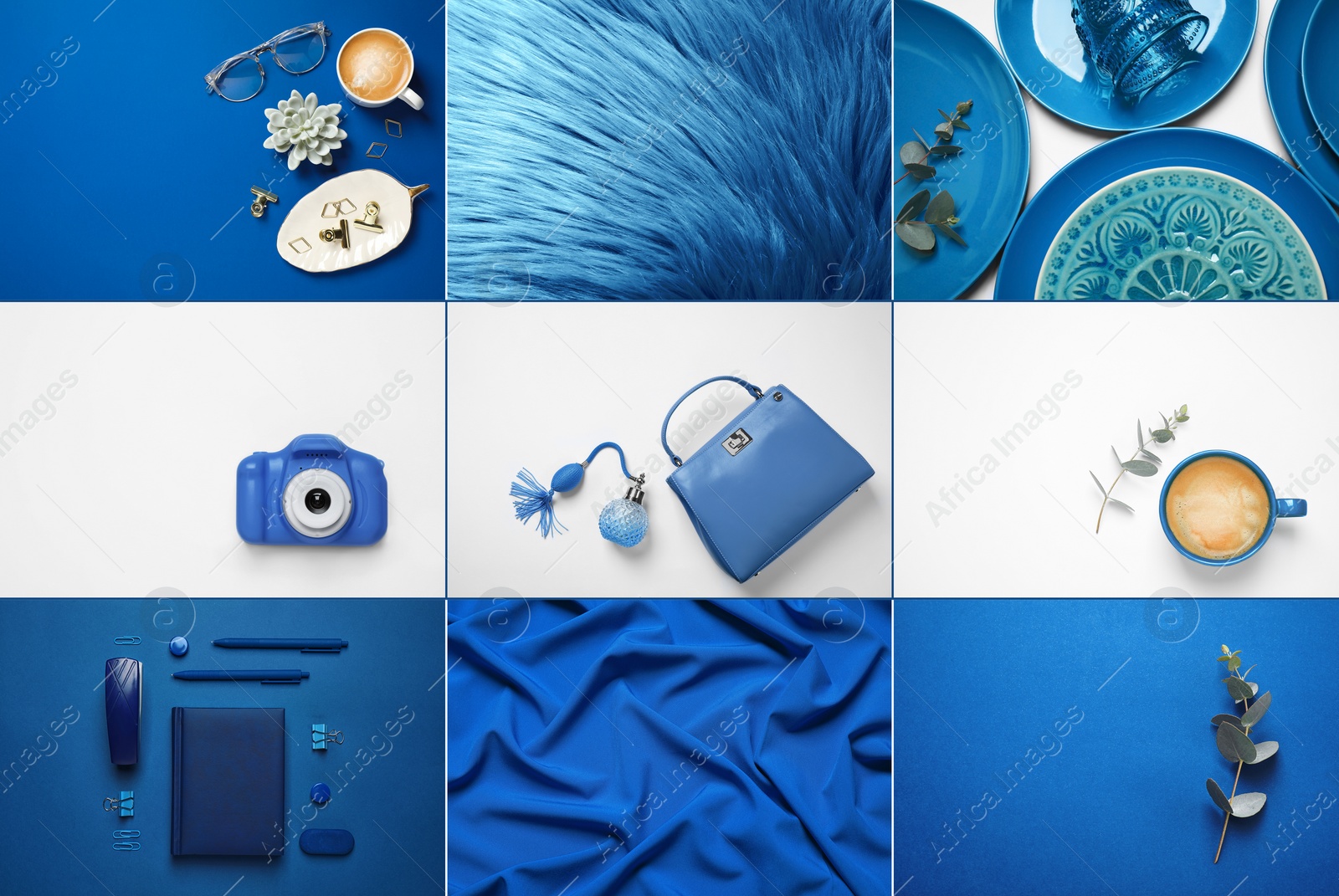 Image of Collage made with photos inspired by color of the year 2020 (Classic blue)