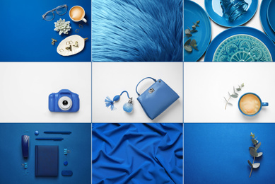 Image of Collage made with photos inspired by color of the year 2020 (Classic blue)