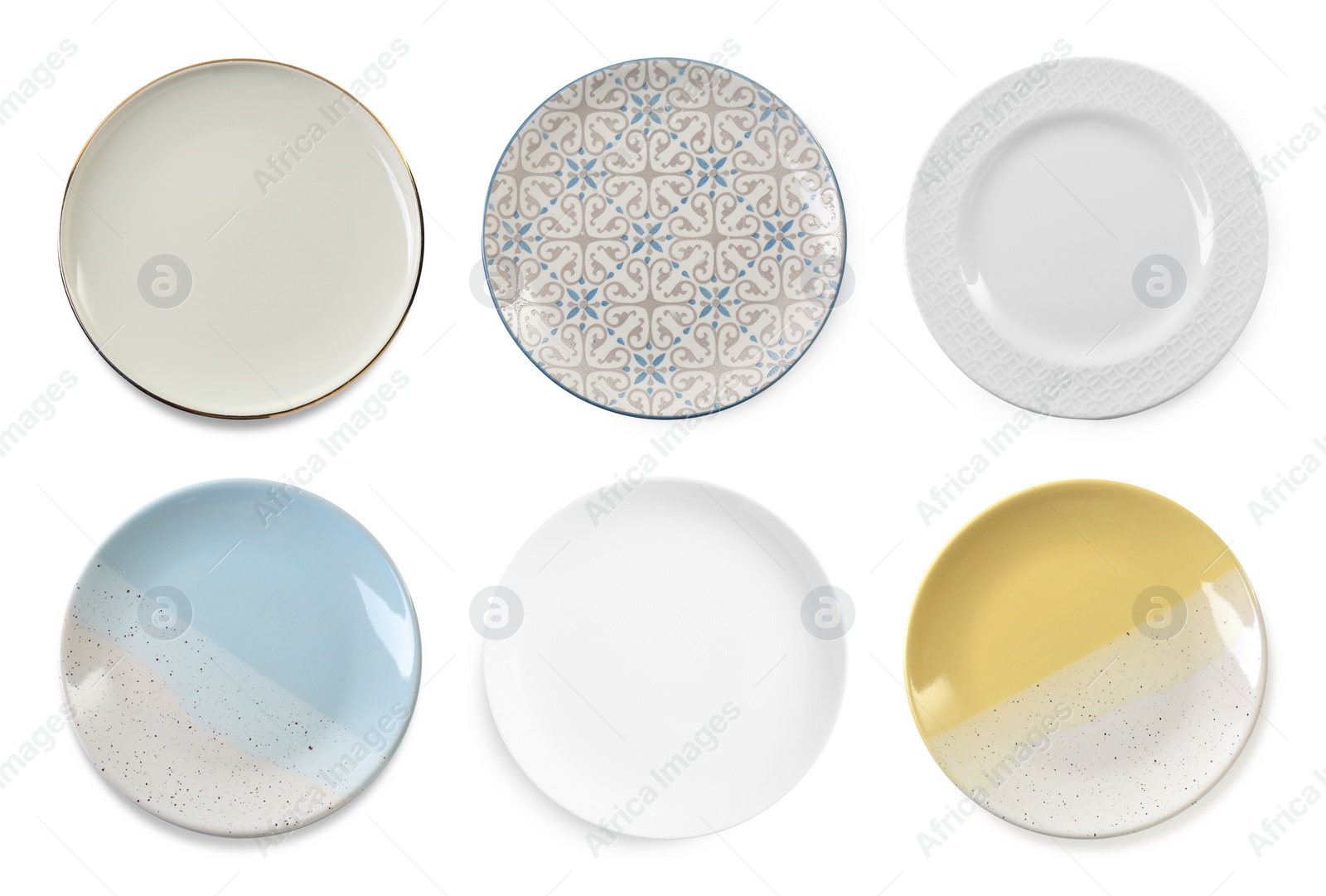 Image of Different clean plates isolated on white, top view