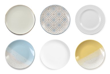 Image of Different clean plates isolated on white, top view