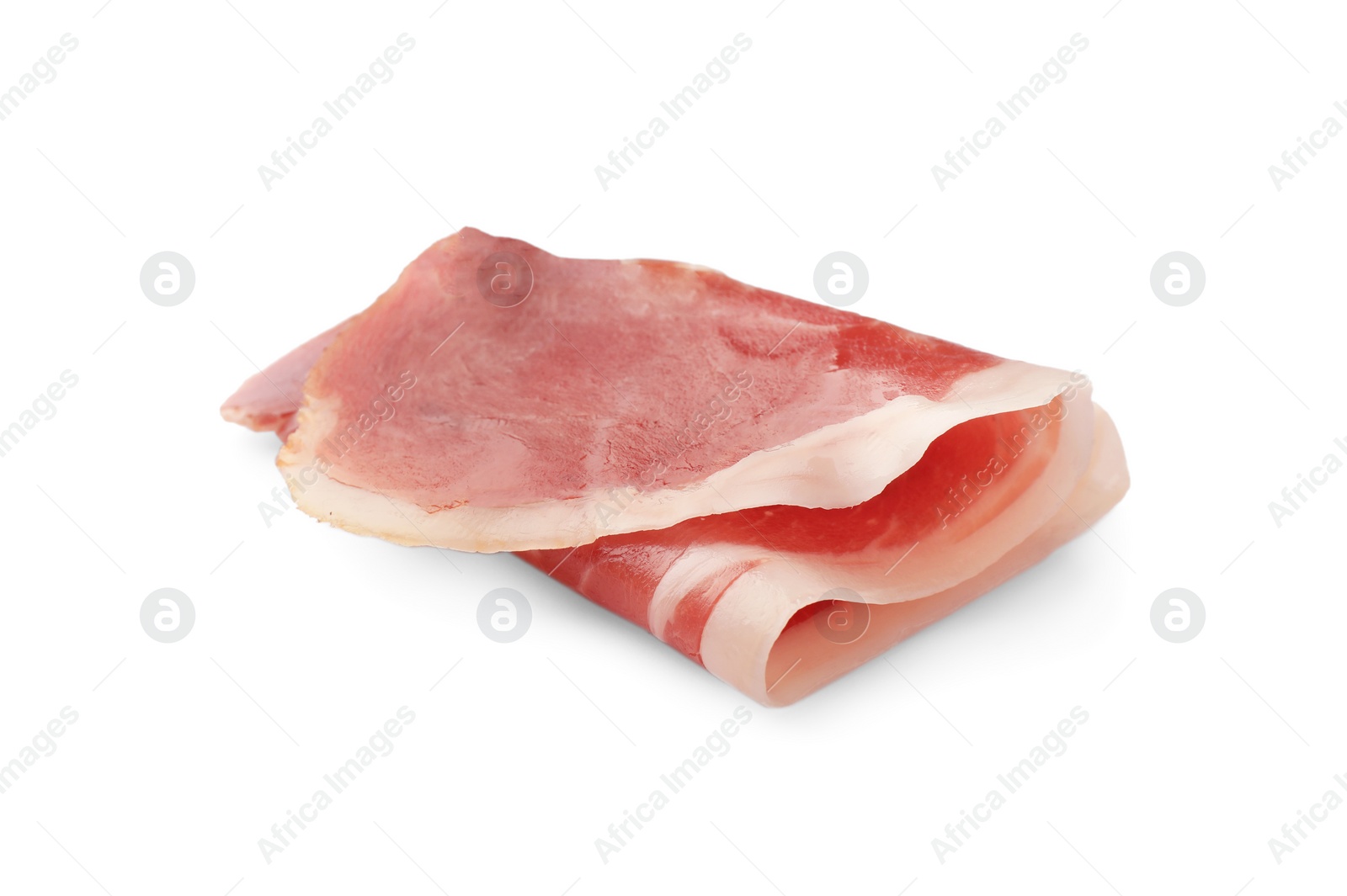 Photo of Slice of tasty jamon isolated on white