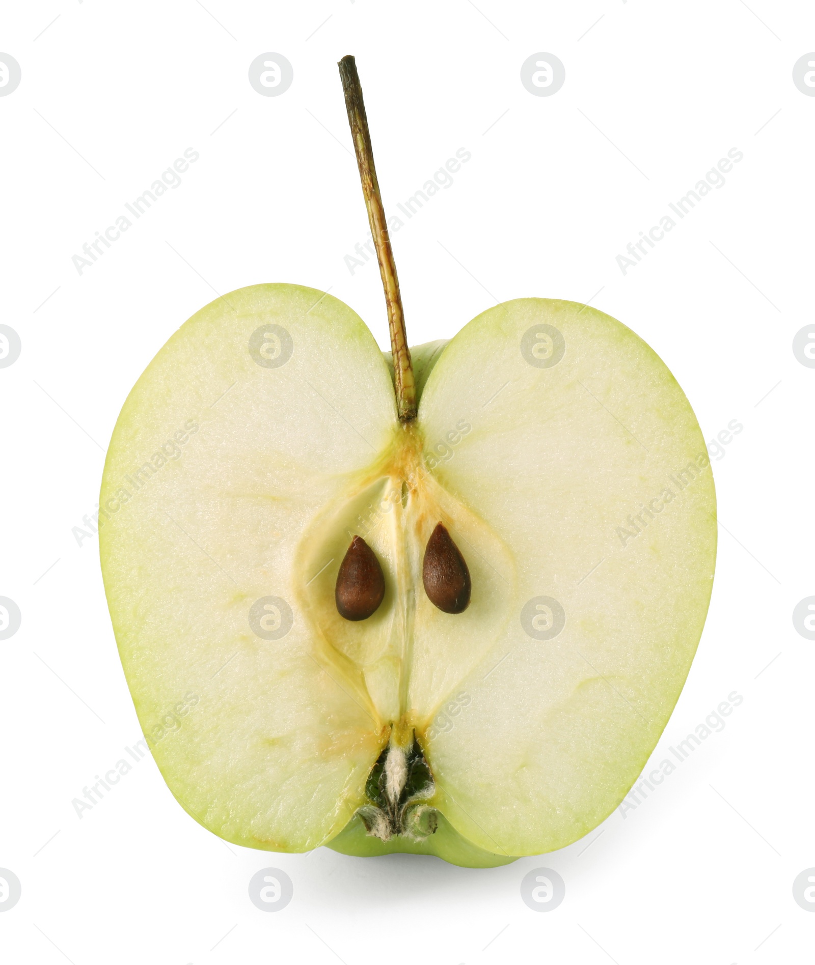 Photo of Half of ripe green apple isolated on white