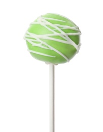 Photo of Delicious bright cake pop on white background