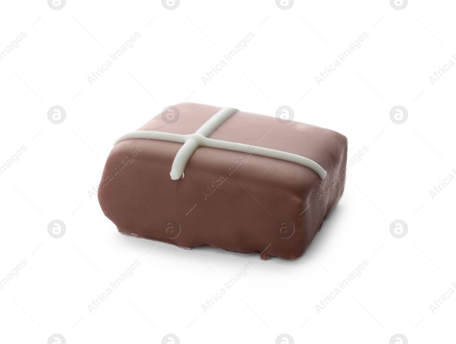 Photo of Delicious milk chocolate candy isolated on white