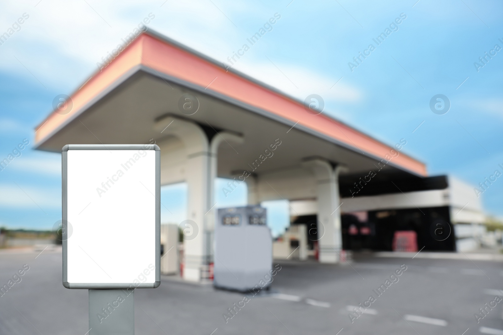 Image of Empty billboard on modern gas station outdoors, space for design