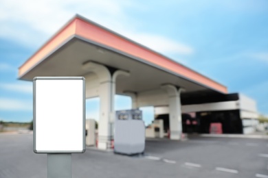 Image of Empty billboard on modern gas station outdoors, space for design