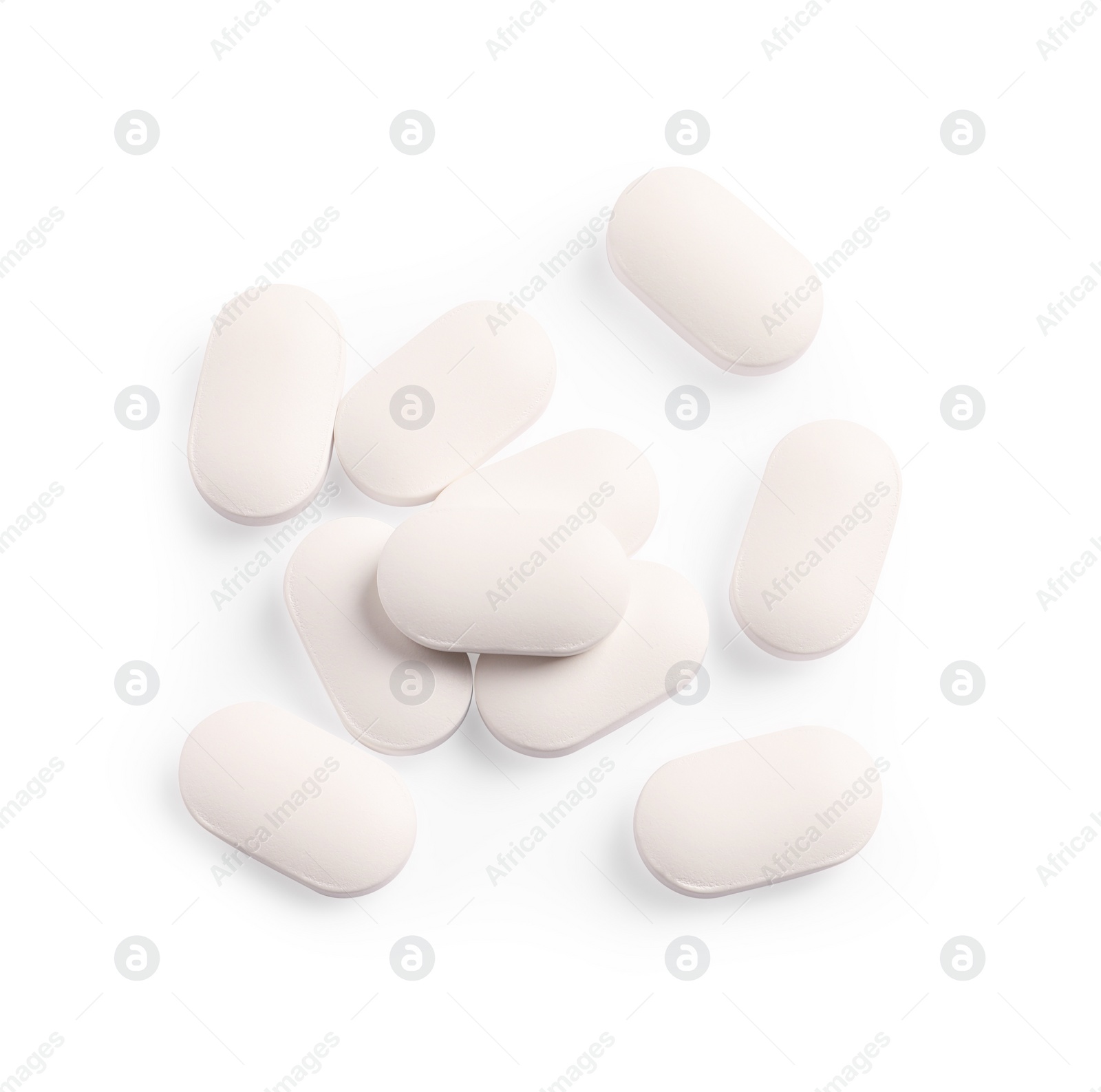 Photo of Many pills isolated on white, top view