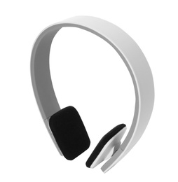 Photo of Stylish modern headphones with earmuffs on white background