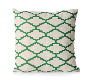 Soft decorative pillow on white background