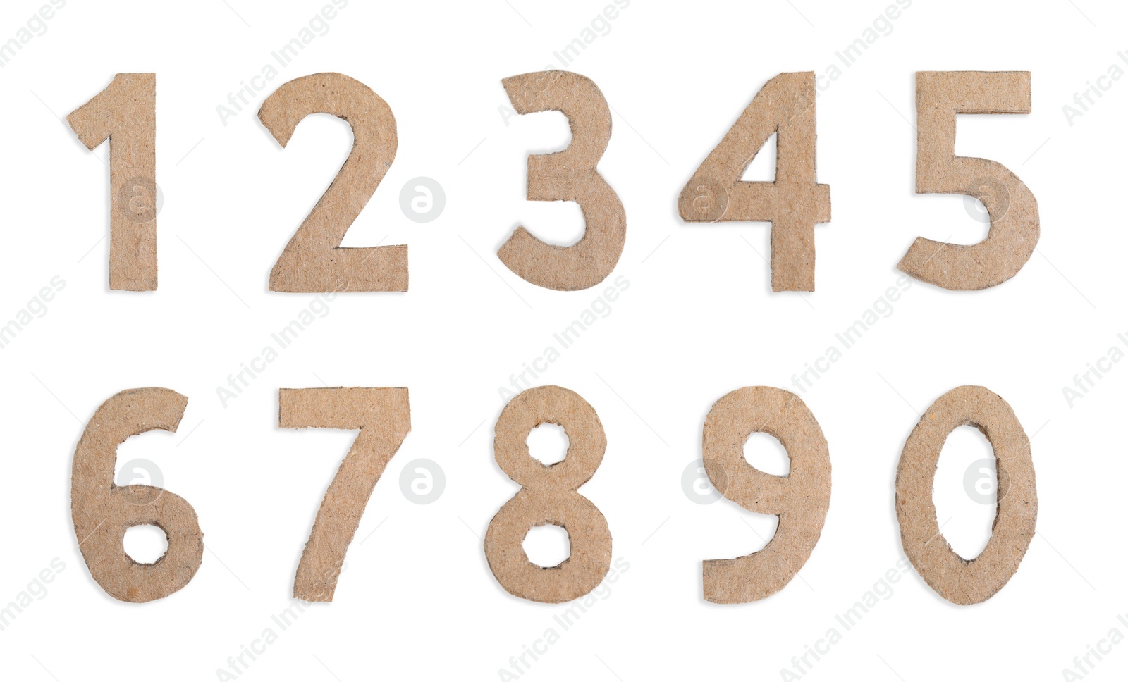 Image of Collage with numbers made of cardboard on white background