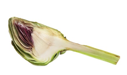 Photo of Piece of fresh raw artichoke isolated on white