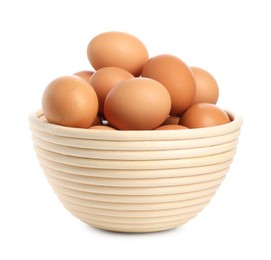 Chicken eggs in bowl isolated on white