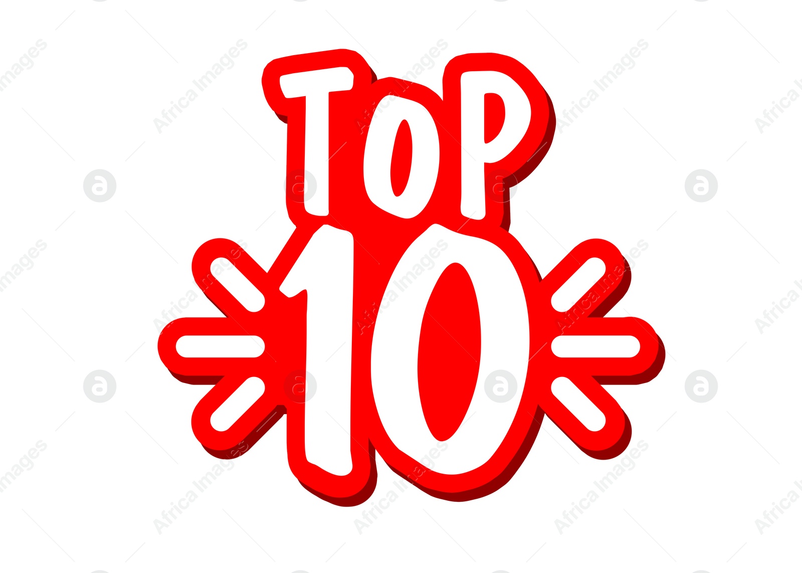 Illustration of Top ten list. Red word and number 10 on white background
