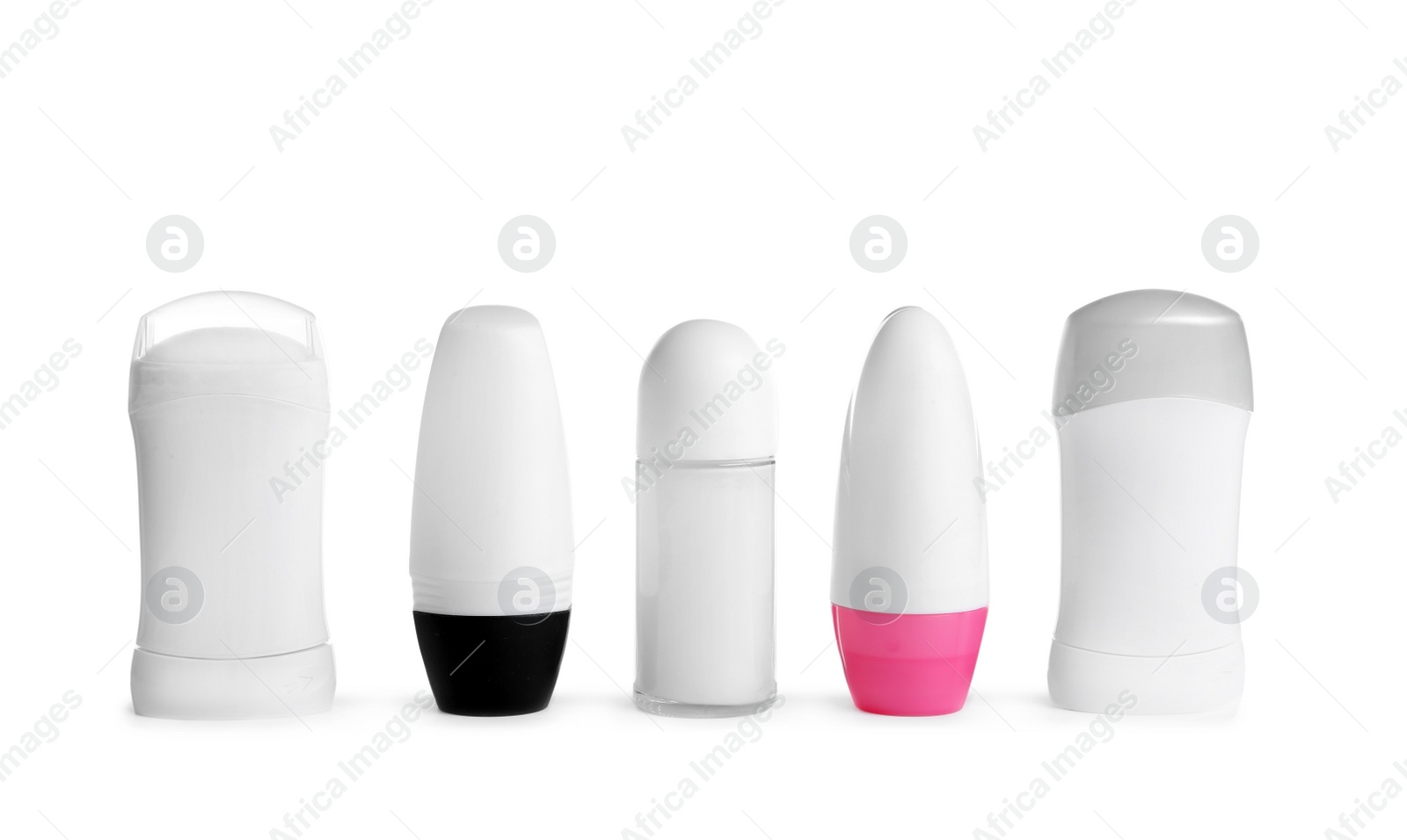 Photo of Many different deodorants on white background