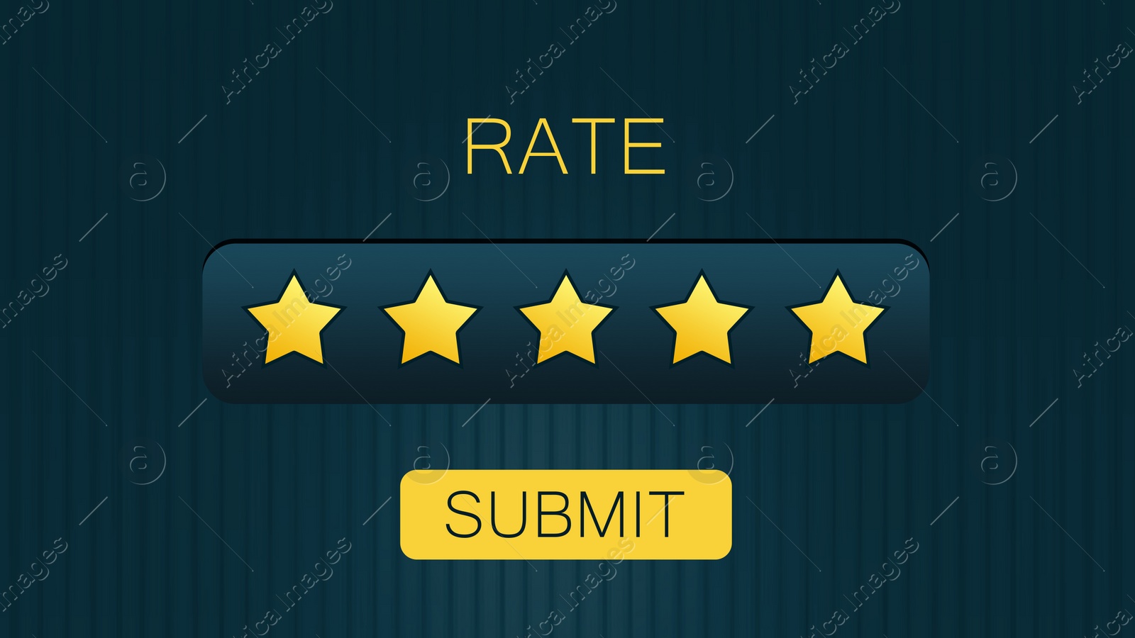 Illustration of  five stars on blue background. Quality rating