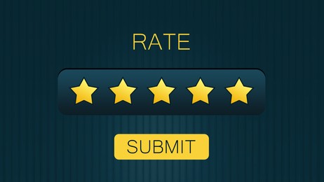 Illustration of  five stars on blue background. Quality rating