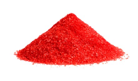Photo of Heap of bright red food coloring isolated on white