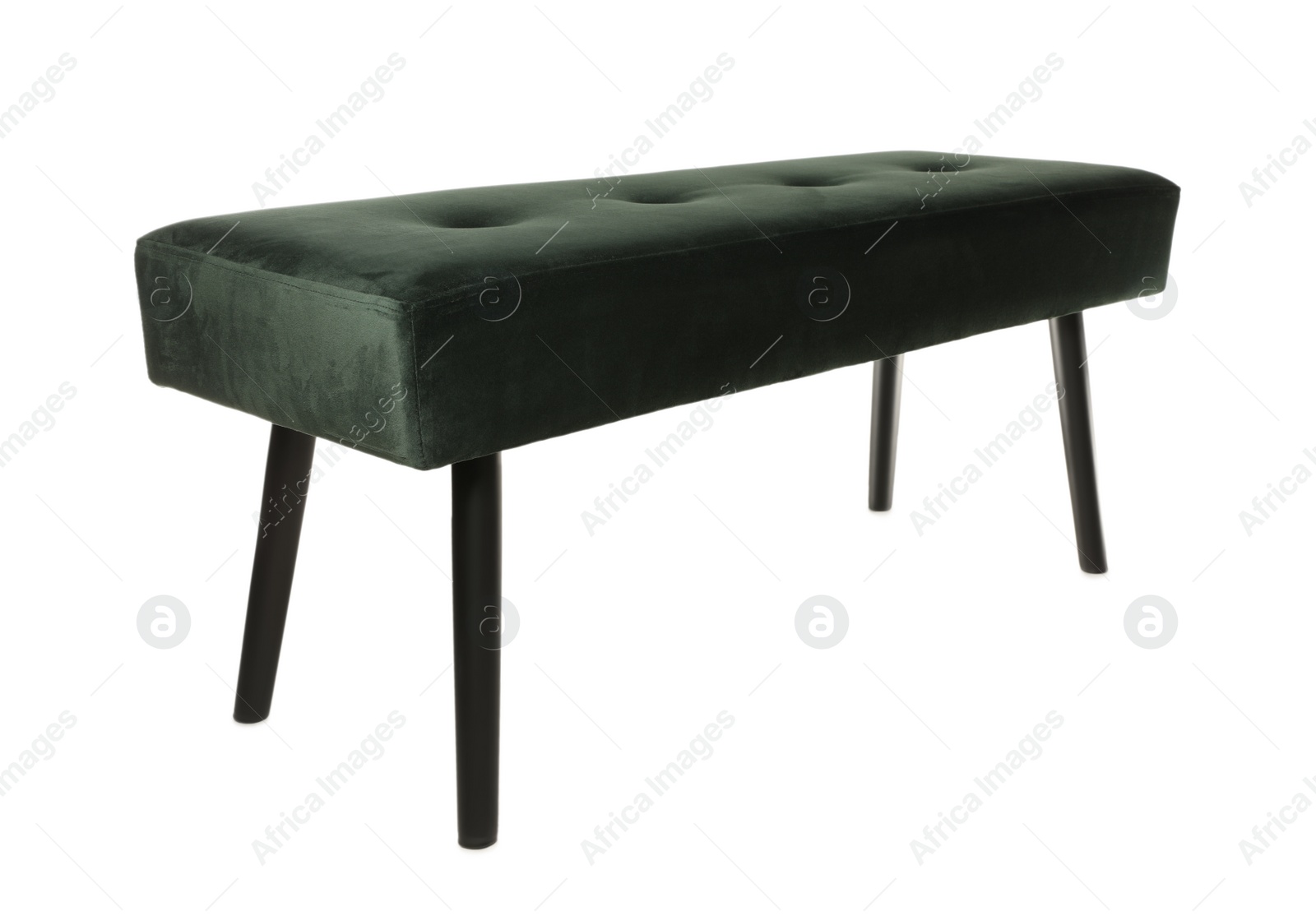 Photo of Stylish dark green velvet indoor bench isolated on white