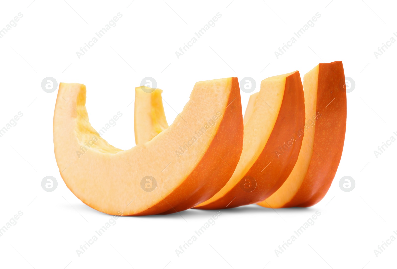 Photo of Slices of fresh ripe pumpkin isolated on white