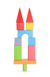Photo of Building made of colorful wooden blocks on white background