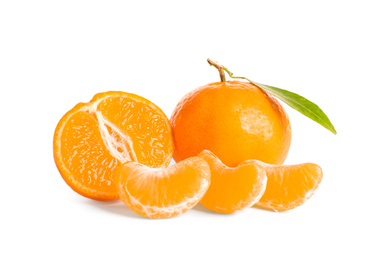 Fresh ripe juicy tangerines isolated on white