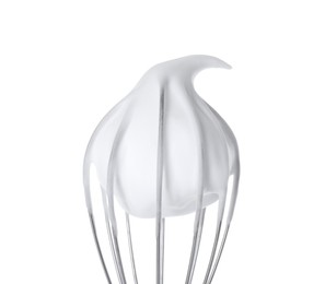 Whisk with whipped cream isolated on white