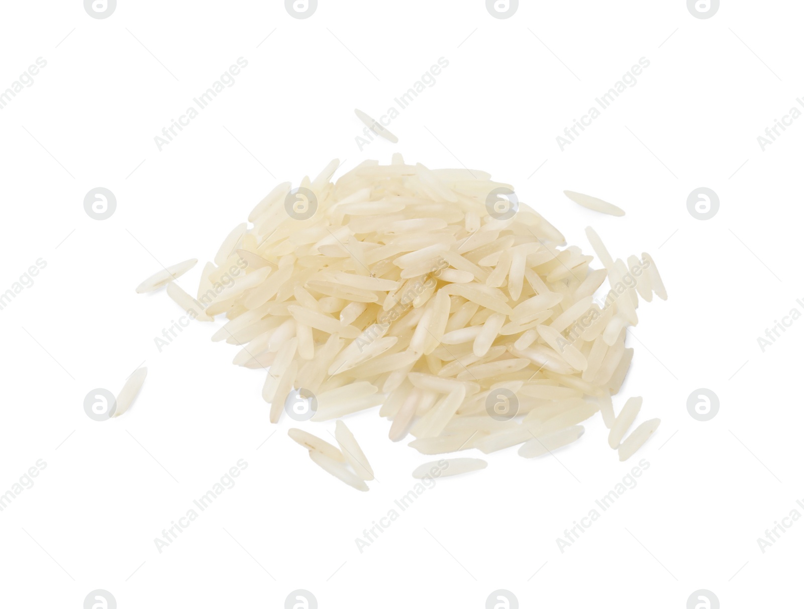 Photo of Pile of raw rice isolated on white