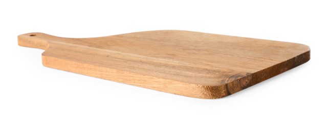 Photo of One wooden cutting board on white background