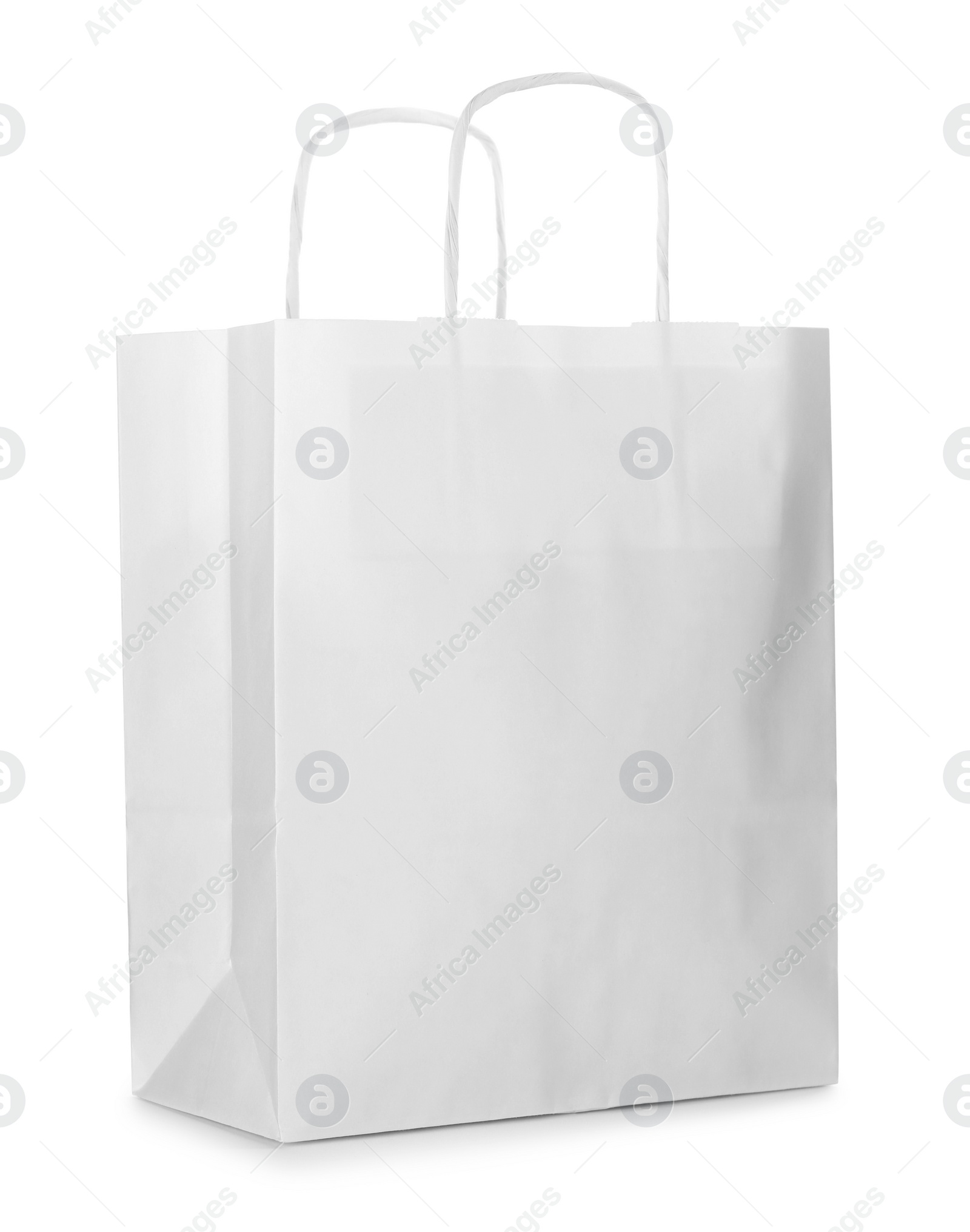 Photo of Empty shopping paper bag on white background