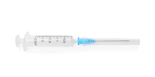 New medical syringe with needle isolated on white