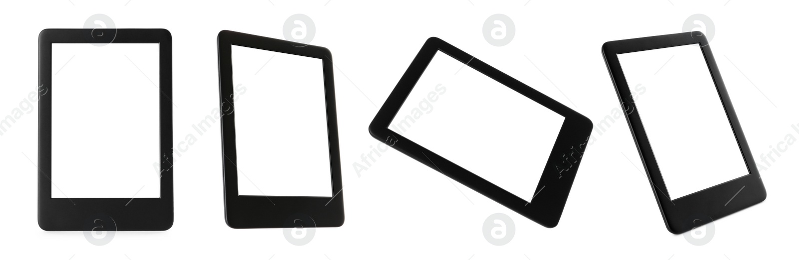 Image of Set with ebook readers on white background. Banner design