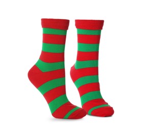 Image of Pair of bright striped socks isolated on white